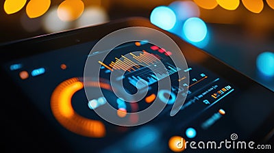 Futuristic dashboard displaying complex data analysis with blurred lights Stock Photo