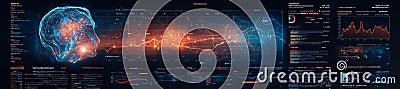 Futuristic data analysis visualizing brain activity and performance insights with dynamic charts Stock Photo