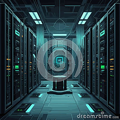 Futuristic data center AI security vault cyber storage cloud computing encrypted database digital information protection Stock Photo
