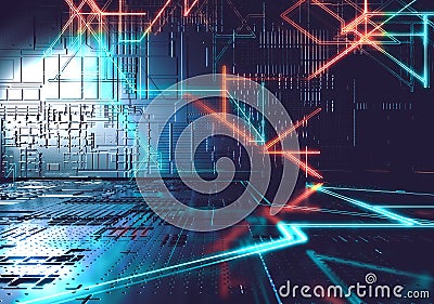 Futuristic data matrix, telemetry and simulation display of encrypted numbers Stock Photo