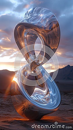 Futuristic Desert Mirage with Geometric Loop Shape Generative AI Cartoon Illustration