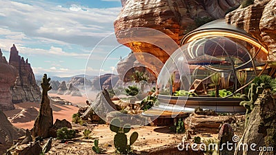 Futuristic Desert Scene With a Glass Dome Stock Photo