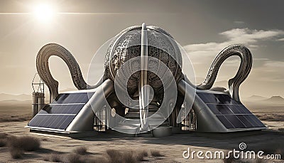 Futuristic Desert Structure with Ornate Tentacles Stock Photo