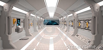 Futuristic design spaceship interior with metal floor and light panels Editorial Stock Photo