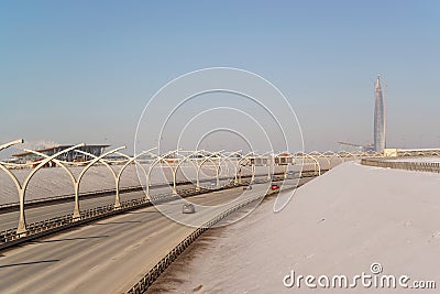 Futuristic designs on a new highway in SaintPetersburg Stock Photo