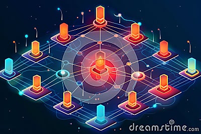 futuristic dfa and blockchain concept, computer neural connected network, interactive ioctator game Stock Photo