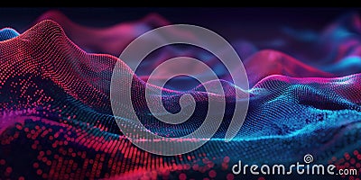 Futuristic digital background with complex 3D geometric shapes. Big data visualization in cyber space with glowing wave patterns. Stock Photo