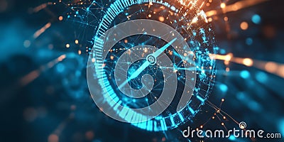 Futuristic Digital Clock with Data Streams: Abstract Time and Technology Concept Stock Photo