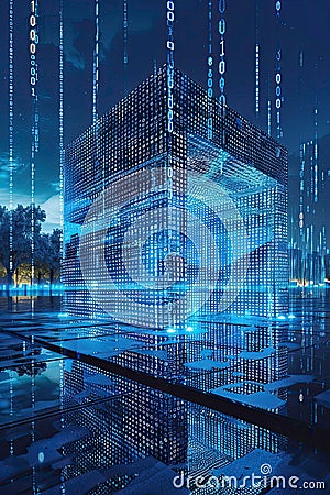 Futuristic digital cube reflecting data patterns Stock Photo