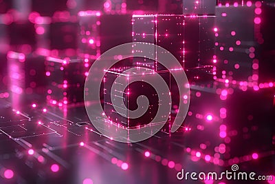 Futuristic Digital Data Blocks with Neon Pink Glow for Tech Design Generative AI Stock Photo