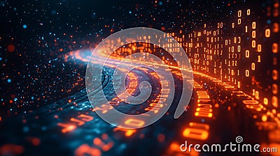 Futuristic Digital Data Highway with Glowing Binary Code Stock Photo