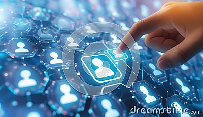 A futuristic digital interface displaying an advanced selection process for human resources, recruitment, or digital identity Stock Photo