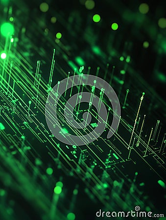 Futuristic Digital Interface with Green Data representing data flow networking technology innovation and digital Stock Photo