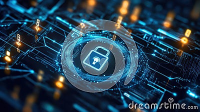 Futuristic digital interface with network security protocols and protection Stock Photo