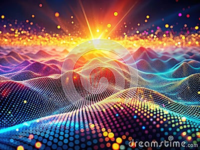 A Futuristic Digital Landscape Visualization Dynamic Data Flow Rule of Thirds Composition and AIGenerated Radiant Dots Stock Photo