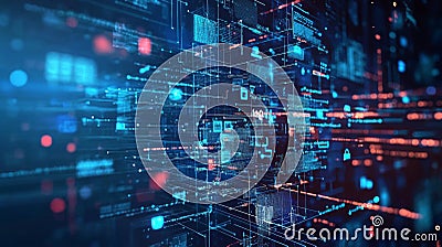 Futuristic Digital Network and Data Grid Visualization Stock Photo