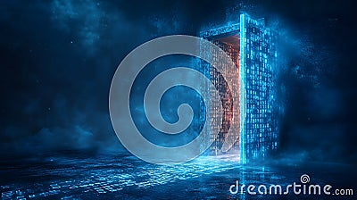 Futuristic digital portal with binary code glowing doorway to cyberspace,technology, data transfer Stock Photo