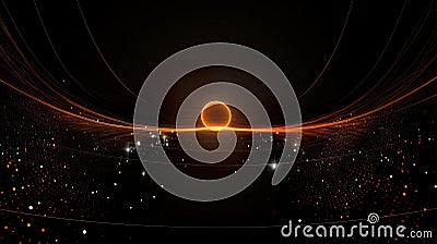 futuristic digital realm with an abstract tech wavy dark background. Stock Photo