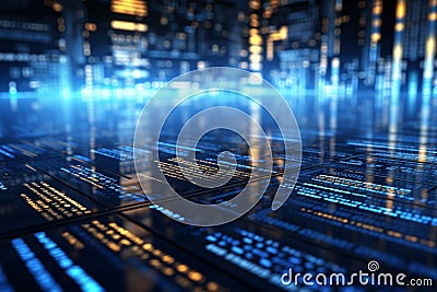 Futuristic digital server background, 3D rendering with abstract glowing binary Stock Photo
