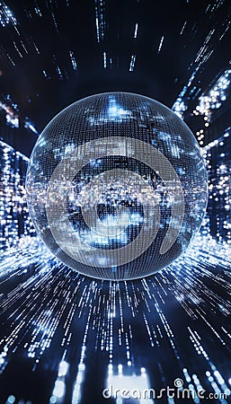 Futuristic digital sphere displaying advanced code patterns in an immersive realistic design Stock Photo