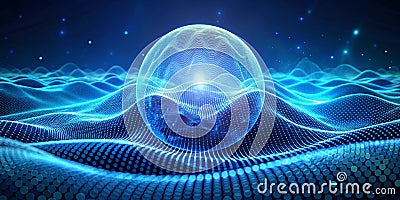 Abstract digital wave. Blue circular shape on the background. Futuristic point wave. Big data. 3D rendering Stock Photo