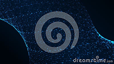 Futuristic digital wave. Dark cyberspace. Abstract music background. Big data visualisation with particle flow. 3d rendering Vector Illustration
