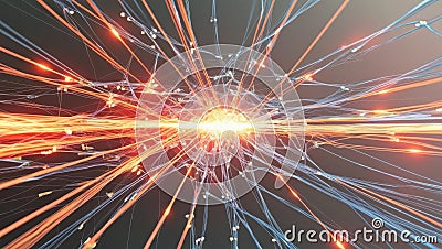 Futuristic digital web with glowing data signals and fiber optic threads, creating high tech aesthetic and seamless network Stock Photo