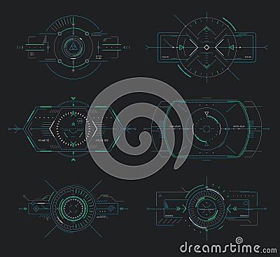 Futuristic display control, navigation panel hud elements Vector Illustration