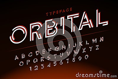 Futuristic display font design, alphabet, character set Vector Illustration