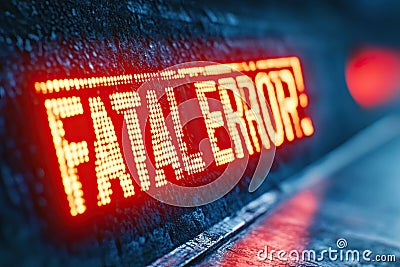 Futuristic Display Showing FATAL ERROR Amidst a High-Tech Digital Environment at Night Stock Photo