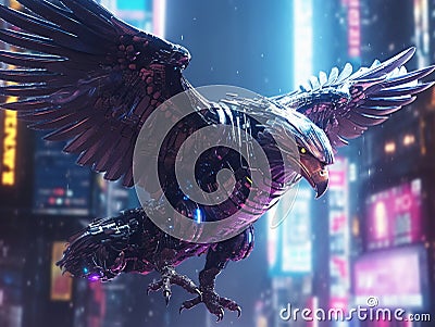 Futuristic Eagle style cyber punk generative AI Stock Photo