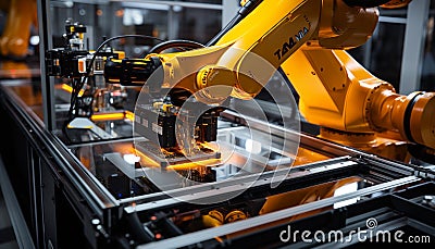 Futuristic Efficient smart Automation robot revolution production replace human AI-power learning tech dynamic Intelligent robot Cartoon Illustration