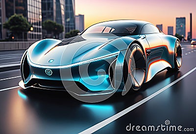 Futuristic electric car. Generative AI Stock Photo