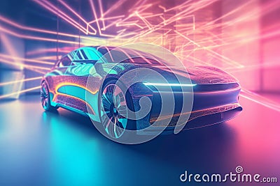 Futuristic electric car holographic. Generate ai Stock Photo