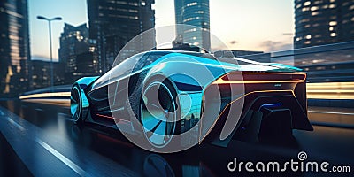 Futuristic electric car, super car driving on city highway road with motion blur Stock Photo