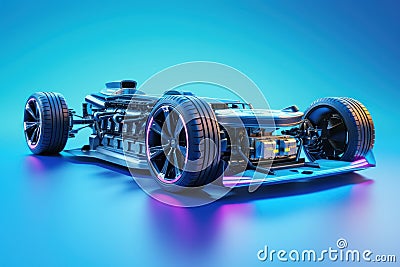 Futuristic electric sport fast car chassis and battery packs with high performance. Generative AI Stock Photo