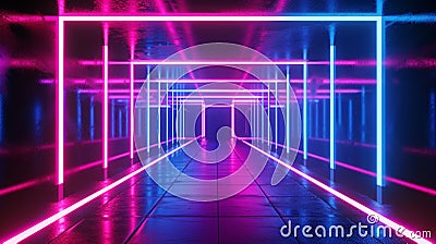 Futuristic empty neon background. High tech lines, studio product, future cyberspace . Generative Ai Stock Photo