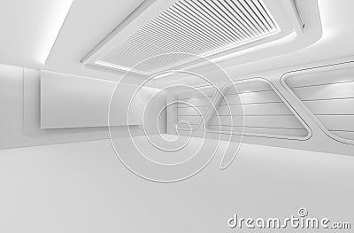 Futuristic empty room, 3d render interior design, white mock up Cartoon Illustration