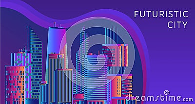 Futuristic, energy technology and cityscape vector abstract concept. Image of light rays, stripes lines with blue and Vector Illustration