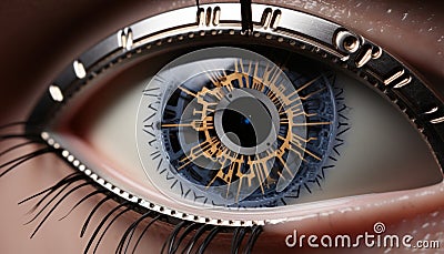 Futuristic eye with advanced tech and digital focus on business concepts of time and vision Stock Photo