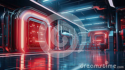 Futuristic factory. AI-generated background with digital shapes, futuristic elements and patterns. Future technologies Stock Photo