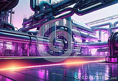 Futuristic factory of the future, Background with digital shapes, Future technologies Cartoon Illustration