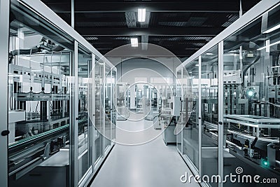 a futuristic factory, where automated machines and robots work seamlessly together to produce high-quality products Stock Photo
