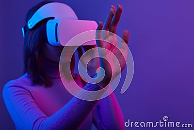 Futuristic female touching virtual screen Stock Photo