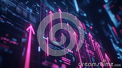 Futuristic financial data with neon pink arrows rising upwards Stock Photo