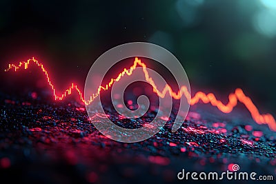 Futuristic Financial Data Visualization with Neon Red Graph on Dark Background for Technology Design Generative AI Stock Photo
