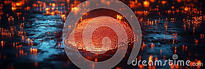Futuristic Fingerprint Identity, Digital Security Background With Glowing Binary Code Stock Photo