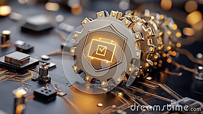 Cutting-edge Firewall with Glowing Encryption Shield Generative AI Illustration Stock Photo