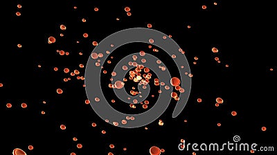 Futuristic flight through red particles in endless outer space. 3D. 4K. Isolated black background Stock Photo