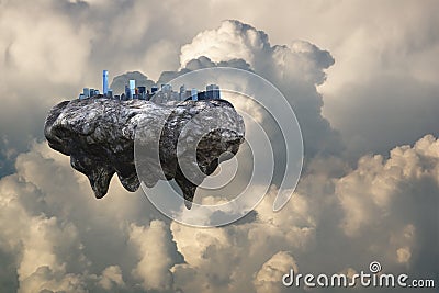 Futuristic Floating City, Modern, Clouds Stock Photo